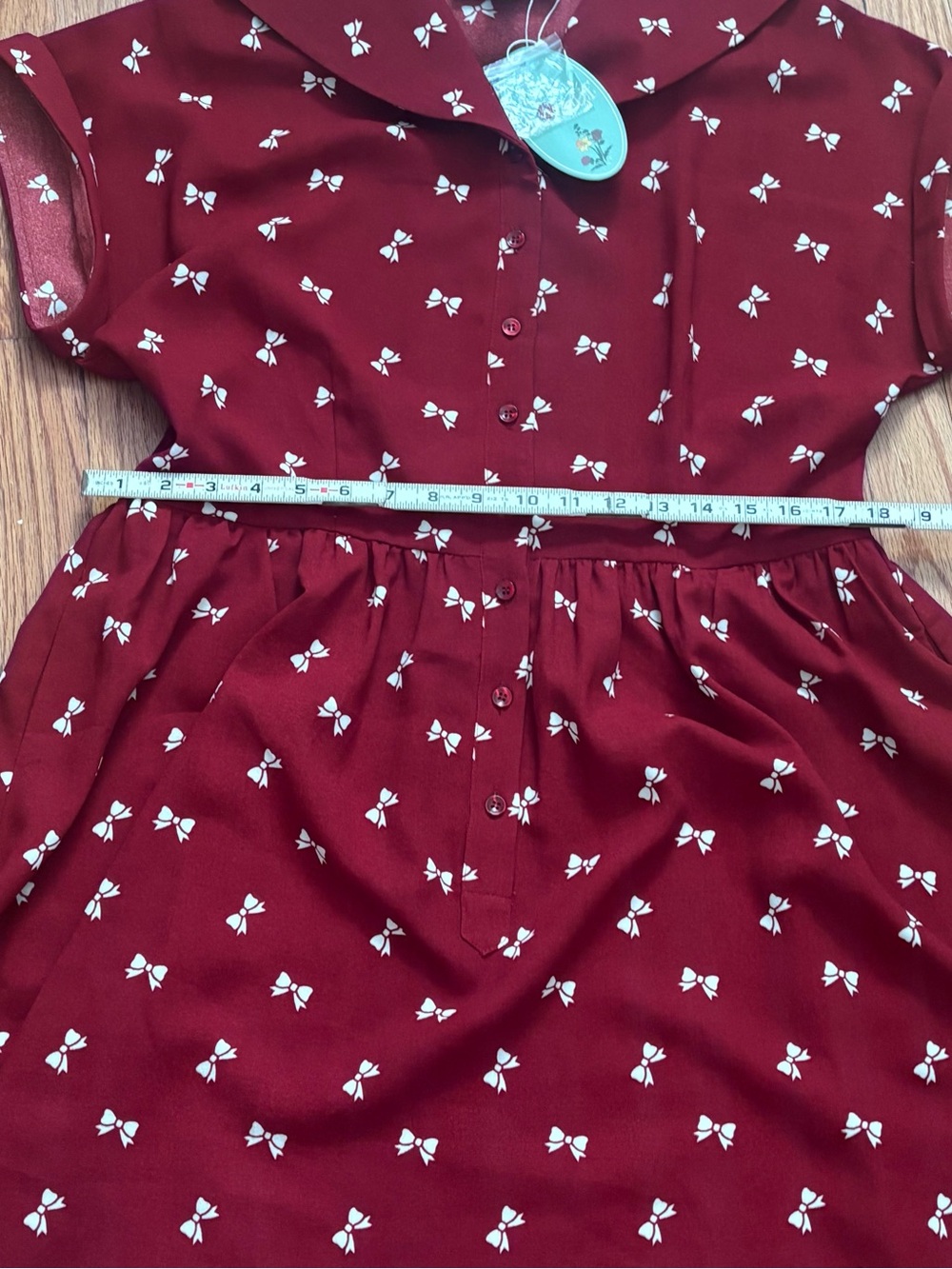 Collectif London Judy Bow Print Swing Dress NWT Burgundy Retro Collared XL UK 16 - Picture 8 of 10